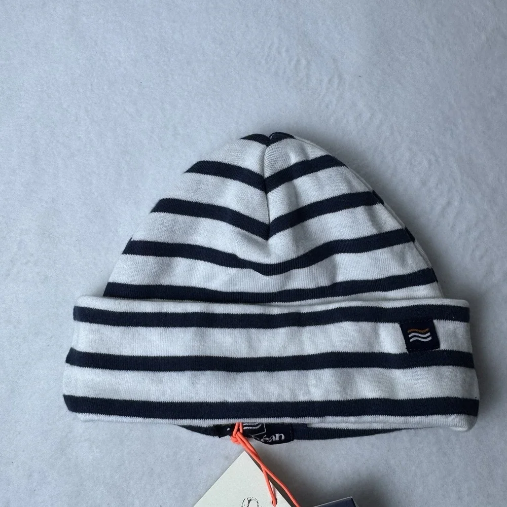 New All'ocean Bigorneau striped‎ Baby Beanie Hat Blue White Nautical Cap Cotton